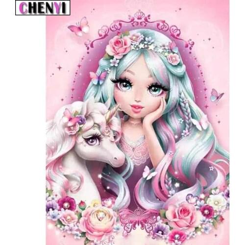 CHENYI Diy Diamond Embroidery Cartoon Girl Full 5D Diamond Painting Unicorn Cross Stitch Mosaic Of Rhinestones Home Decoration