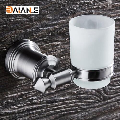 Cup & Tumbler Holders Stainless Steel Brushed Cup Holder glass cups Bathroom Accessories Single Toothbrush Tooth holder