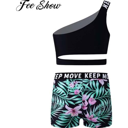 Kids Girls Swimming Suit Swimwear Quick Dry Rashguard Swimsuit Single Shoulder Crop Tops and Shorts Set Summer Bathing Beachwear