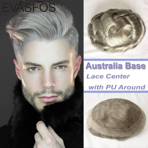 Breathable Lace Center with PU Around Hair Replacement System Toupee Men Swiss Lace With Clear Poly Skin Hair Piece For Men Wigs