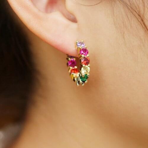 Brand fashion rainbow cz earrings with 2 colors plated colorful tiny hoop earings for christmas gift colorful jewelry