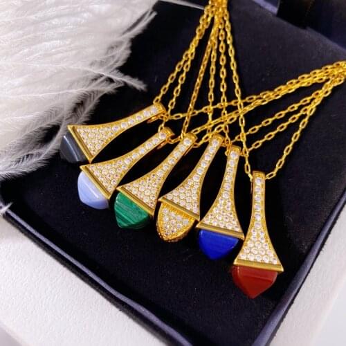 HIBRIDE Bling Geometric Cubic Zirconia Gold Color Necklace Pendants for Women Bridal Wedding Party Accessories bijoux N-1928