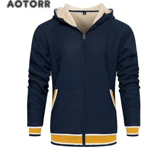 Mens Striped Sweathirt Coat Thick Fleece Warm Zipper Wool Hooded Cardigan Jumpers Men Long Sleeve Hoodies Jacket Ourwear Brand