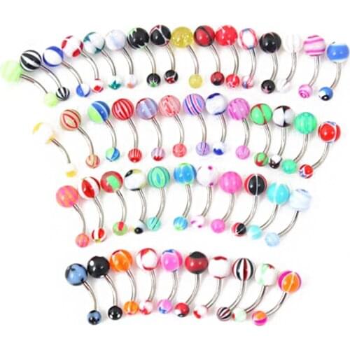 50/10Pcs 316L 8mm Mixed Color Fashion Navel Belly Button Tongue Bar Rings Piercing Body Jewelry Stainless Steel Pole Jewelry