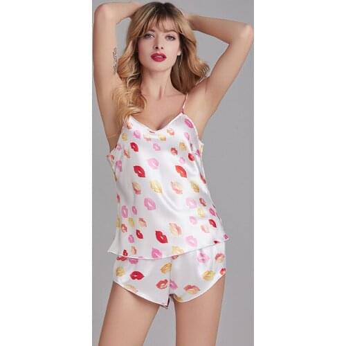 Pajama Sets Sleepwear Women Shorts Sets Pajamas For Women V-Neck Sling set Sexy Summer Silk Nightgown Fashion Women Homewear