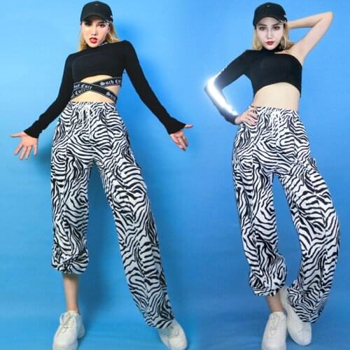 Sexy Jazz Costume Women Hiphop Loose Stripe Pants Adult Street Dance Jazz Performance Outfit Female Dj Rave Clothes New NV14217