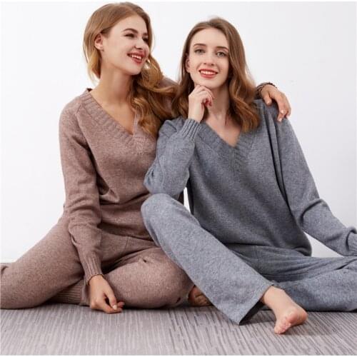 Colorfaith 2021 Autumn Winter Women Sets 2 Pieces V-Neck Sweater 39inches Long Pants Knitwear Warm Tracksuit Suits WS1215JX