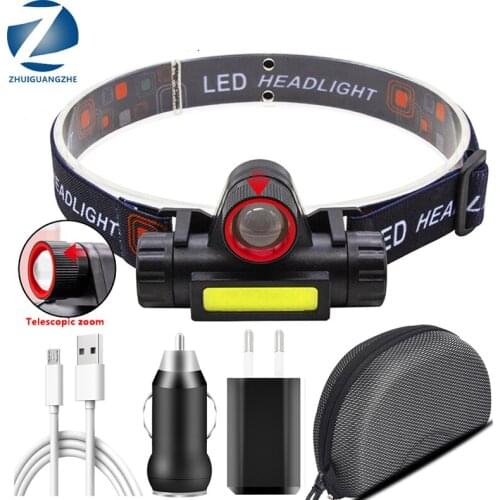 Zoomable LED Headlamp Built-in Battery Camping Powerful COB USB Rechargeable Headlight Waterproof Head Torch Head Lamp Lantern