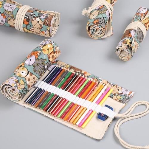 Cute Cat School Pencil Case Canvas Kawaii Cartoon Pencilcase 24/36/48/72 Holes Pen Bag Kids Boys Girls
