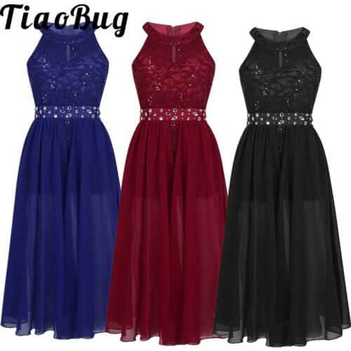 Fashion Girls Sleeveless Chiffon Dress Floral Lace Rhinestone Maxi Romper Dress For Pageant School Dance Birthday Party