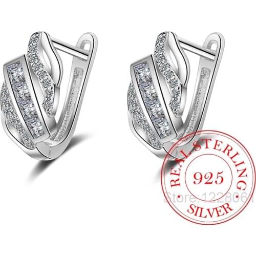 Fashion 925 Sterling Silver Stud Earring Geometric Design Micro Pave Zirconia Earring For Women Pure Silver Jewelry oorbellen