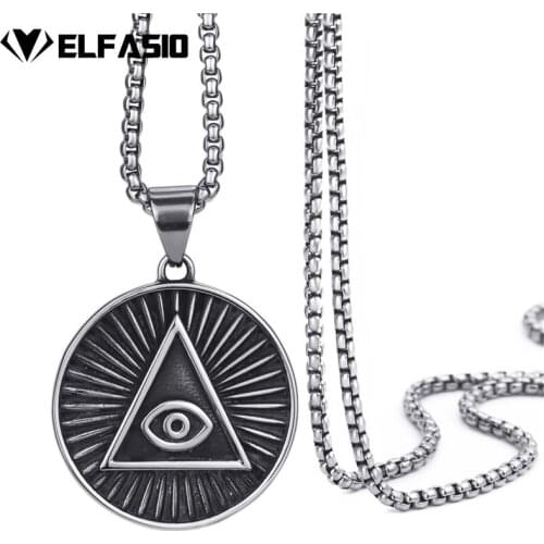 Mens Stainless Steel Pendant Necklace Illuminati The All-seeing-eye illunati pyramid/eye symbol Chain Jewelry 45-90cm