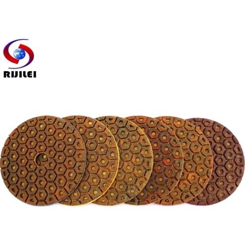 RIJILEI 4 Inch Super Diamond Polishing Pads 6 Steps Copper Metal Bond Wet Polishing Pad for Granite Marble Stone Grinding Discs