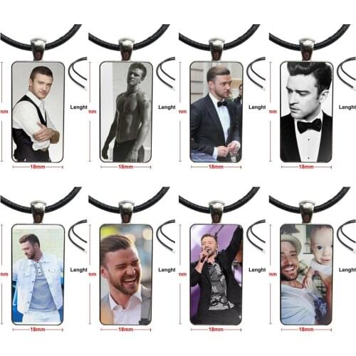 New Justin Timberlake Glass Cabochon Jewelry Steel Color With Long Pendant Choker Rectangle Necklace For Women Gift