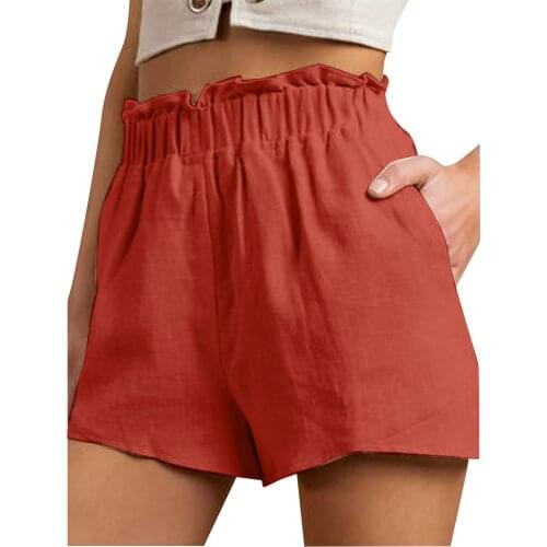 Solid Women Summer Fashion Casual Linen High waist Straight leg Sports Casual Loose Shorts for girls Soft Cool female