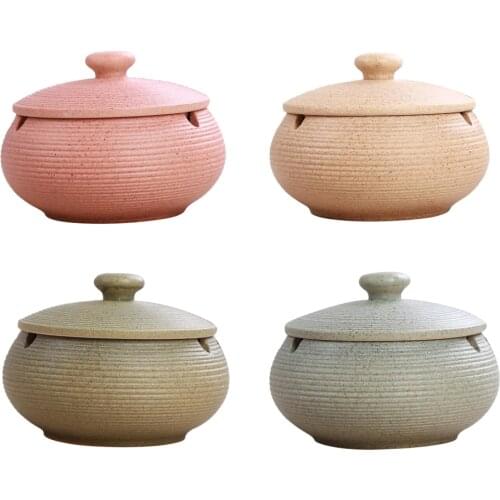 Retro Ashtray Creative Windproof Ceramics Ashtray with Lid For Indoor Outdoor Use