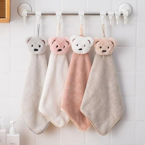Lovely Hand Towel Quick-Dry Solid Baby Cartoon Bear Plush Kitchen Hanging Bath Wipe Towel Soft towels bathroom Childrens gifts