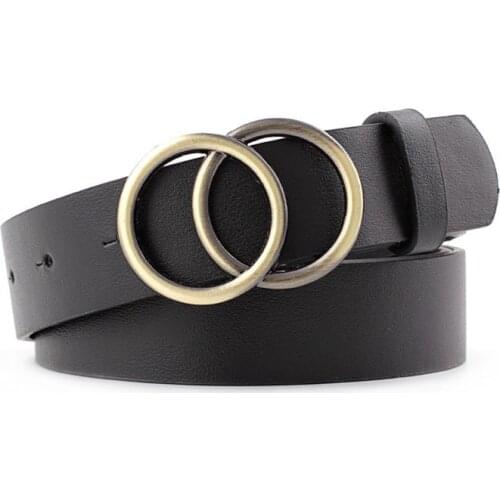 Double Ring Women Belt Fashion Waist Belt PU Leather Metal Buckle Heart Pin Belts For Ladies Leisure Dress Jeans Wild Waistband