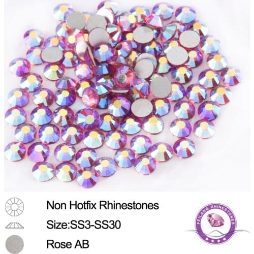 Rose AB Non Hotfix Rhinestones Glitter Loose Strass SS3-SS30 Michine Cut 12 Factes Glass Crystals Nial Art DIY Design