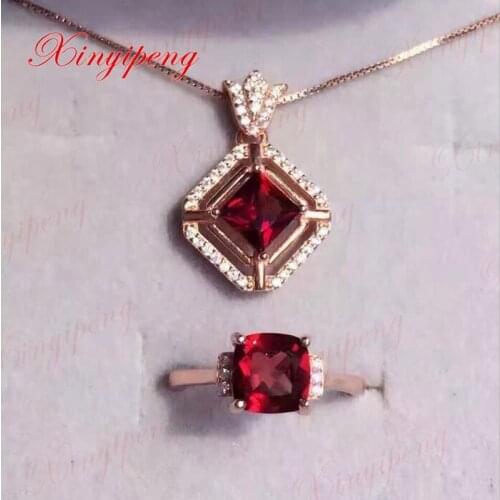 925 sterling silver with 100% natural garnet set women crystal Colored gems