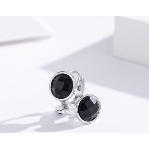 Cute 925 Sterling Silver Loops Small Huggie Hoop Earrings For Women Girls Kids Jewelry Round Black Onyx Aretes Ohrringe Kolczyki