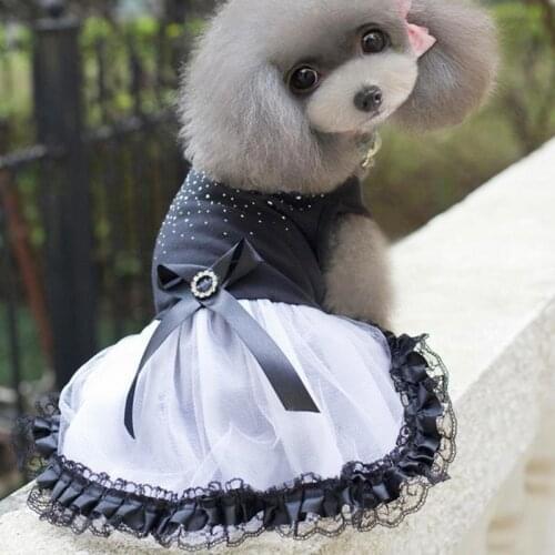 Dog Summer Dresses Chihuahua Tutu Skirt Bowknot Lace Princess Sweety Puppy Dresses for Small Dogs Pets Dress Diamond Decorations