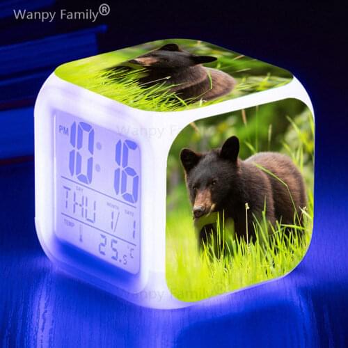 Animal Brown Bear Alarm Clock 7 Color LED Glowing Digital Alarm Clock Kids Birthday Gift Multifunction Flash Watche Clock