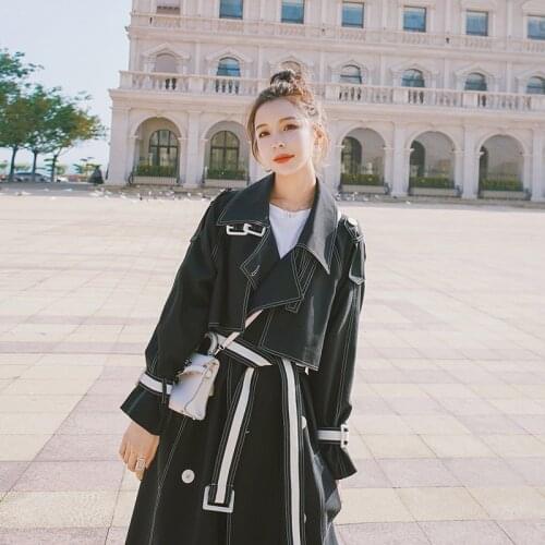 Brand New European Style Women Trench Coat Lady Windbreaker with Belt Spring Fall Female Outerwear Black Burgundy Clothes