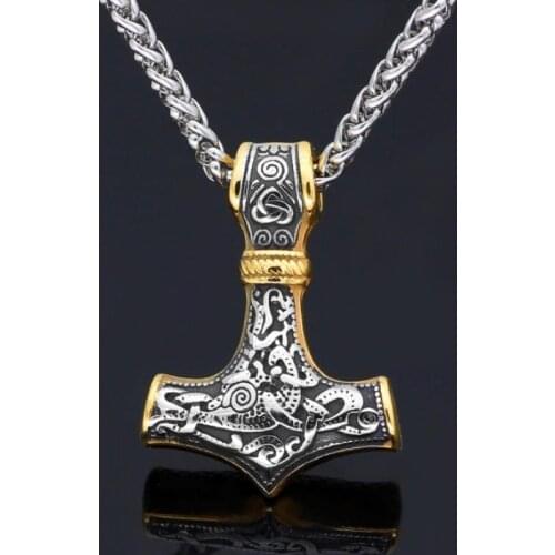 Vintage Viking Odin Triangle Logo Thors Hammer High Quality Metal Pendant Necklace for Men