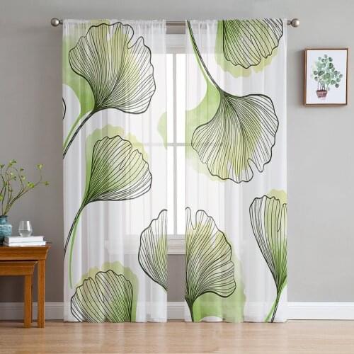 Plant Ginkgo Leaves Sheer Curtain for Living Room Bedroom Kitchen Modern Tulle Window Treatment Home Decor