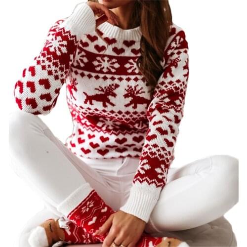 Women Sweaters Warm Pullover Jumpers O-neck Pullover Print Tops Autumn Winter 2020 Female Casual Knitted Christmas Sweaters
