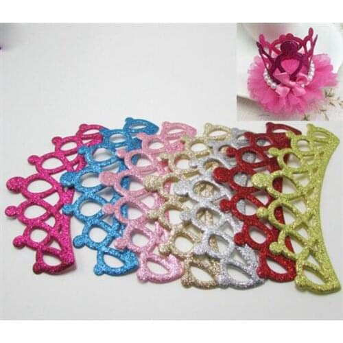 4.9x13cm 10pcs Handmade Kawaii Padded Glitter Crown Appliques For Headdress Accessories And Jewerly Decoration