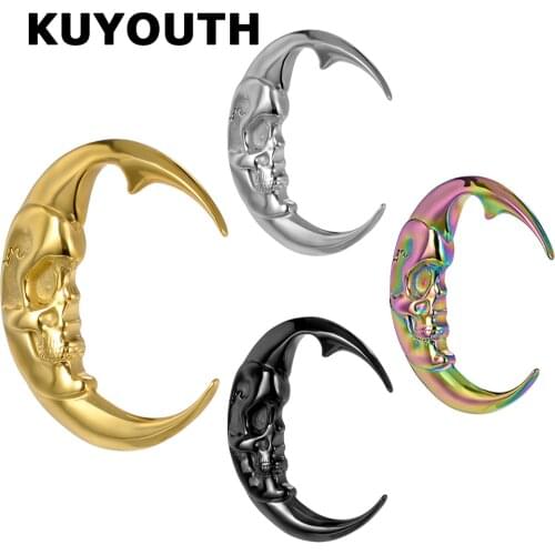 KUYOUTH Unique Design Stainless Steel Moon Skull Head Ear Weight Gauges Stretchers Body Jewelry Earring Piercing Expanders 2PCS