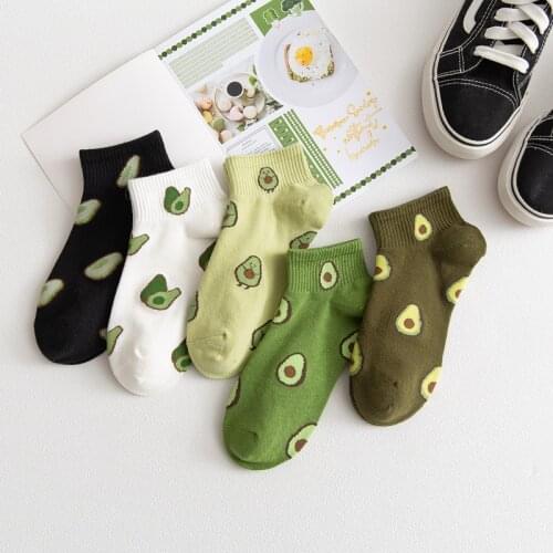 5 pairs Cotton Ankle Socks Ladies Boat Socks Fresh Green Avocado Socks Japanese Avocado Ins Autumn Short Cute Womens Socks