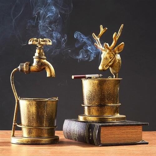 Retro Ashtray Cigar Gadgets Desk Ornaments Tobacco Ash Tray Cigarette Ashtrays Holder Gift for Boyfriend Smoking Accessories