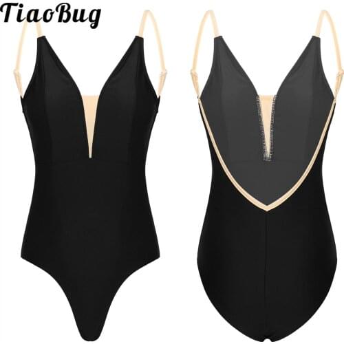 Ballet leotard women aerialist Practice Dance Costume deep V Sling Black gymnastics Leotard Adulto Ballerina
