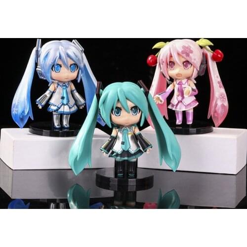Bandai Hatsune Miku Mini Kawaii Q Posket Action Figure Model Movable Ornaments Collection Cake Decor Lovely Children Gifts