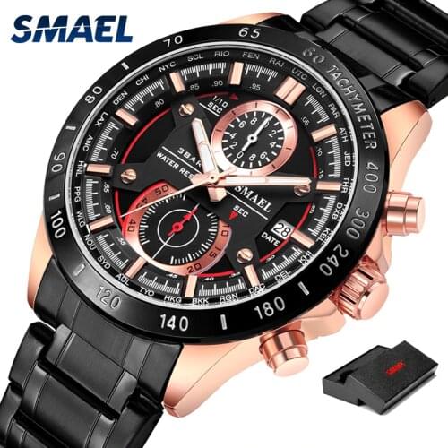 SMAEL Fashion Mens Watches Top Brand Luxury Quartz Watch Men Casual Stainless Steel Waterproof Sport Watch Relogio Masculino