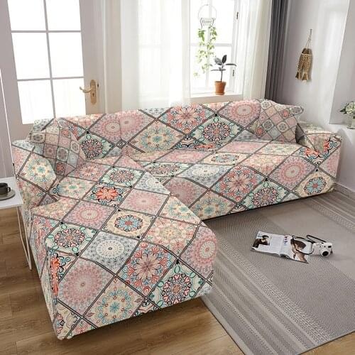 Retro Bohemia Pattern L Shape Slipcovers Elastic Sofa Cover Tight Wrap Combination Stretch Couch Covers For Living Room Decor