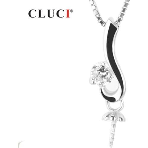 CLUCI Silver 925 Women Zircon Jewelry Pendant for Necklace Making 925 Sterling Silver Pearl Pendant Mounting Jewelry SP113SB