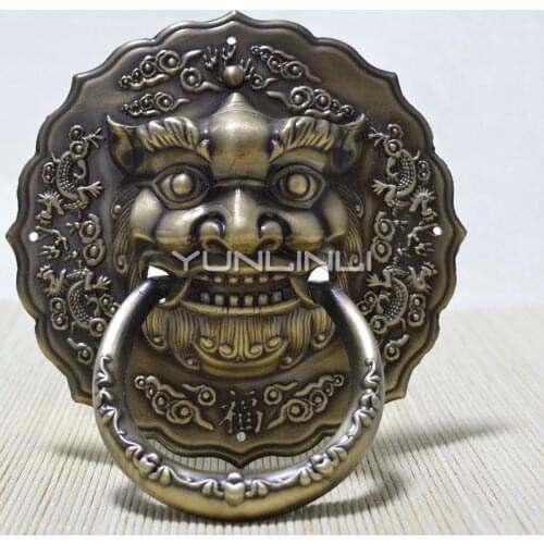Bronze Wooden Door Vintage Antique Chinese Style Pure Copper Door Knocker 16cm/19cm/21cm Animal Head Vintage Kirin Door Handle