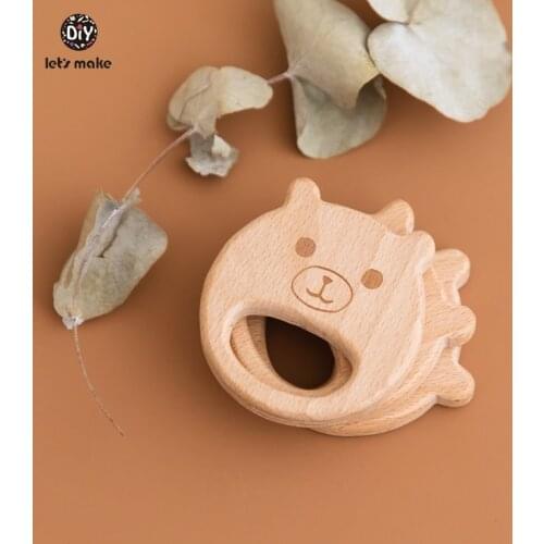 Lets Make 10pc Wooden Teethers Beech Wood Animals Bear Shape Bpa Free Wooden Teething Toys DIY Necklace Food Grade Baby Teether