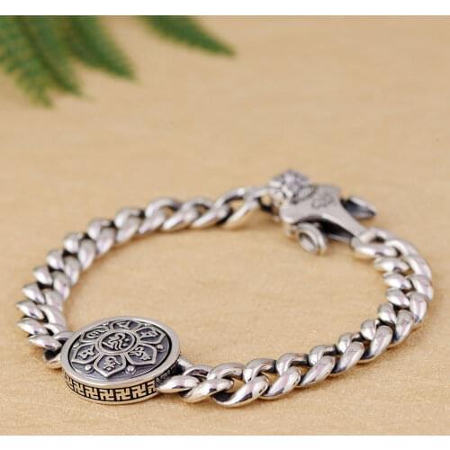 FNJ 925 Silver Bracelet for Men Jewelry Original S925 Sterling silver Bracelets 22cm Rotatable Round Charm