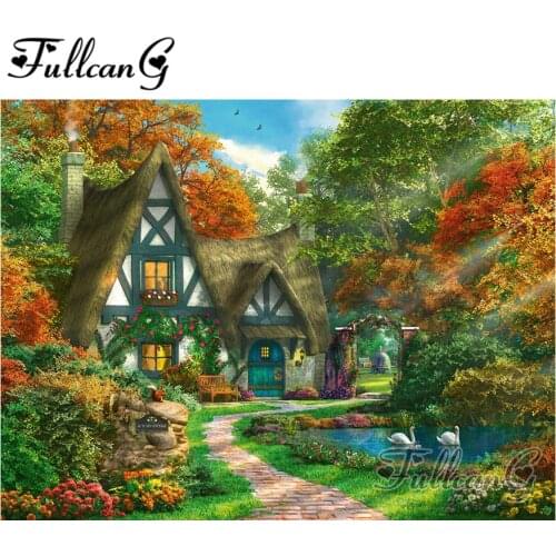 FULLCANG full square/round drill 5d diy diamond painting "garden cottage" embroidery rhinestone cross stitch kits gift FC174