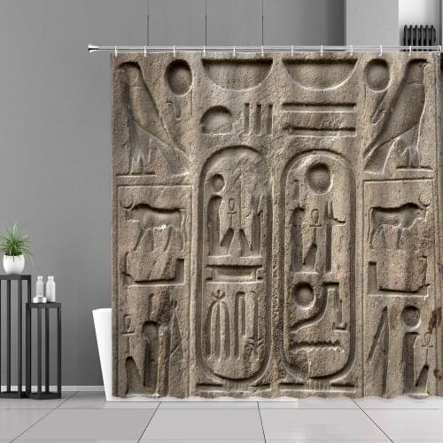 Ancient Egypt Hieroglyphic Shower Curtain Egyptian Cleopatra Queen Retro Exotic Home Bathroom Decor Waterproof Hooks Curtains
