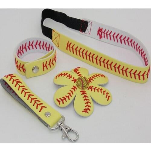 25pcs softball headband+25pcs softball bracelet+25pcs softball keychain+25pcs softball headdress flower