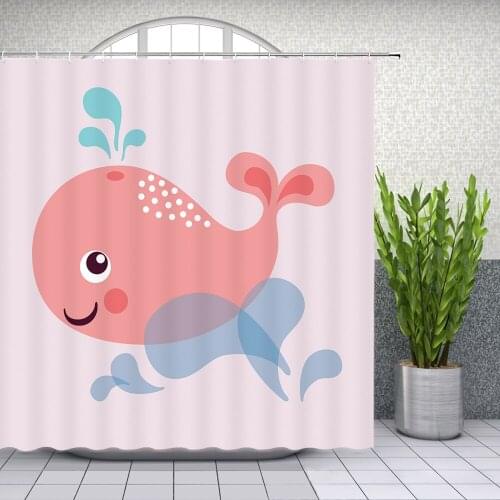 Hot Sale Cartoon Whale Shower Curtains Cute Funny Animal Kids Bathroom Decor Waterproof Polyester Fabric Curtain Set Cheap