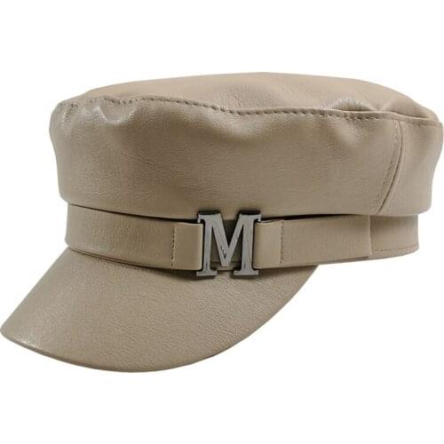 Womens Octagonal Cap Fashion Solid Color Imitation Leather Caps Retro Navy Flat Hat Leisure Spring And Autumn Ladies Hat TG0123