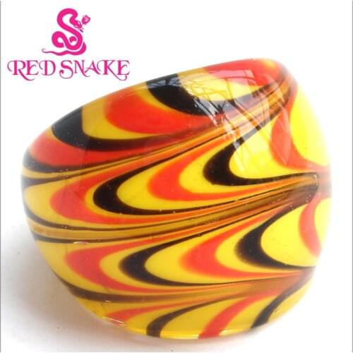 RED SNAKE Fashion Handmade Ring with Red / Yellow Ripples Murano Glass Rings