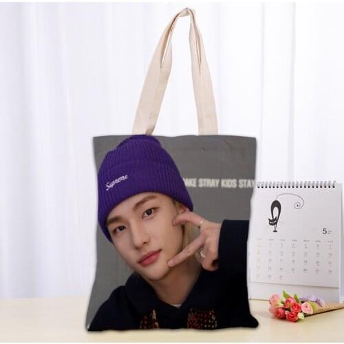 KPOP Hwang Hyunjin Tote Bag Women Canvas Fabric Bags Eco Reusable Shopping Bags Traveling Beach Casual Useful Shoulder Bag
